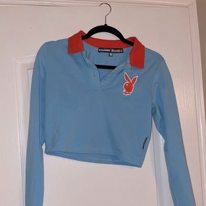Playboy blue and orange long sleeve crop top